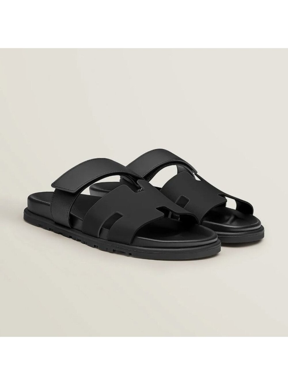NEW HERMES CHYPRE SANDALS BLACK NOIR EU 37.5 100% Authentic With Box